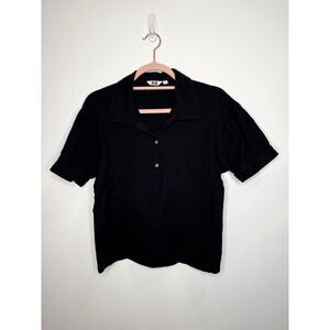 Uniqlo Polo Shirt Womens Medium Black Collared Short Sleeve Rugby Classic School